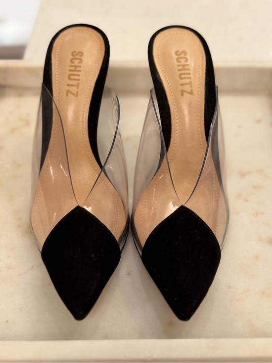 SCHUTZ Shoes - SCHUTZ Black Pointed Clear-Panel Mule Slides